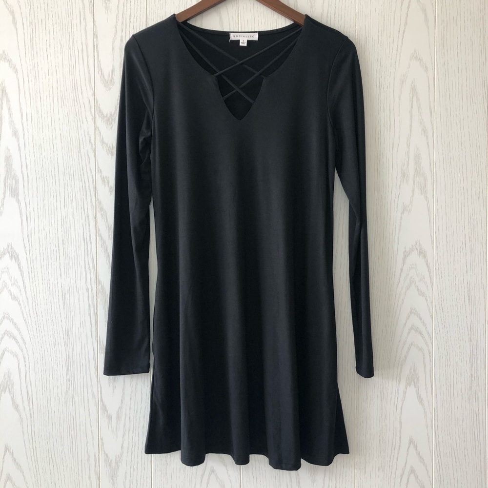 NWOT Socialite Long Sleeve Shift Dress Black Size Small